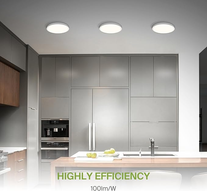 ASD LED 15" Round Flush Mount Ceiling Light Fixture, Low Profile Surface Lighting | 5CCT, Dimmable, Ultra-Thin, ETL Listed | 28W 2300LM 2700-6000K 100-277V | Kitchen, Hallway Lamp | White, 6 Pack
