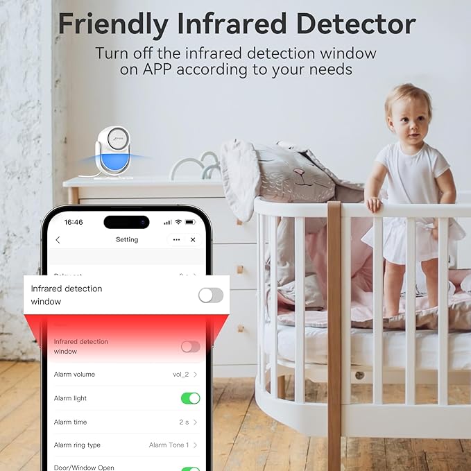 CPVAN WiFi Motion Sensor Alarm, 125dB Wireless Smart PIR Motion Detector Alarm for Home Security System with Phone APP Alert (Indoor PIR Alarm Host, 1 Remote), White