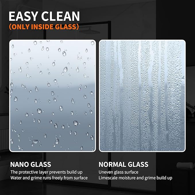 Shower Framed Glass Panel, 34" W x 74" H Shower Screen, 5/16" (8mm) Tempered Glass Shower Door, Fit for Walk-in Bathroom, Matte Black Fixed Shower Door