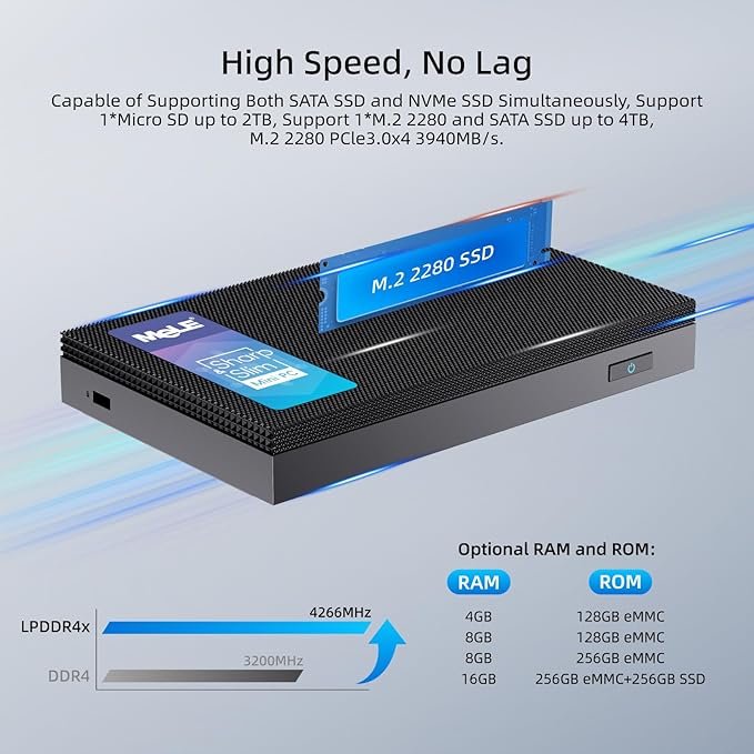 MeLE Mini PC Quieter 4C N100 NO OS Fanless Mini Computers, 16GB RAM, 512GB Storage, 2.4/5G Wi-Fi, Full-Functional USB-C, 4K Triple Display Desktop on Home, Office, Education, Astrophotography