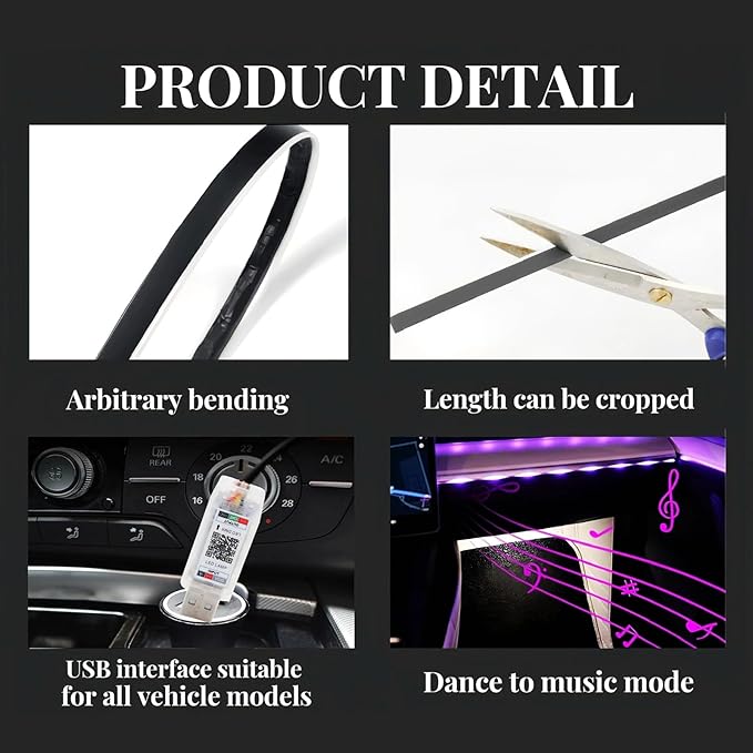 Goodream Interior Car Ambient Lighting Kit, 43.3 Inches RGB USB LED Ultrathin Acrylic Strip Lights Neon Accessories for Cars Truck SUV Center Console Dashboard with APP&Remote Control
