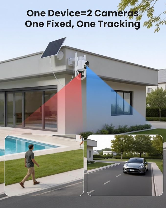 Hiseeu Solar Security Cameras Wireless Outdoor, Auto Tracking Dual-Lens - Image 3