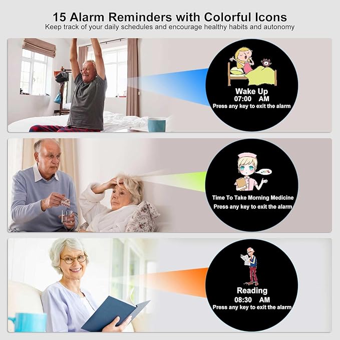 Jaihonda Dementia Clock for Seniors Digital Clock with Date and Time for Elderly-15 Alarms Level 5 Brightness Large Number Display Alzheimers Clock Calendar Day Clocks