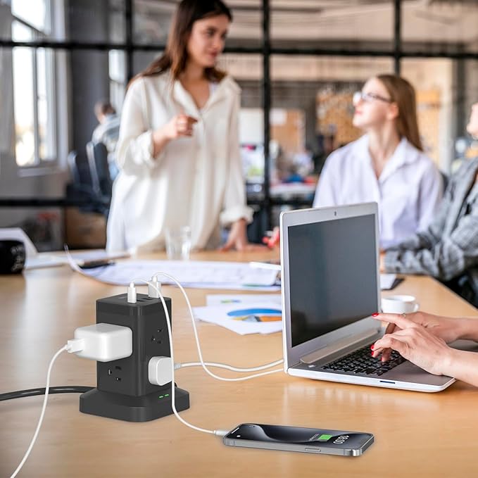 BEVA Power Strip Tower, Surge Protector with USB Ports, 6.5 FT Extension Cord, Charging Tower for Multiple Devices 8 AC and 4 USB(USB-C) for Office Supplies Dorm Room Essentials Office Organization