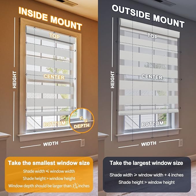 MUSCLEAREA Motorized Blinds with Remote, Cordless Automatic Zebra Shades, Smart Blind for Windows, Grey, 24 x 72