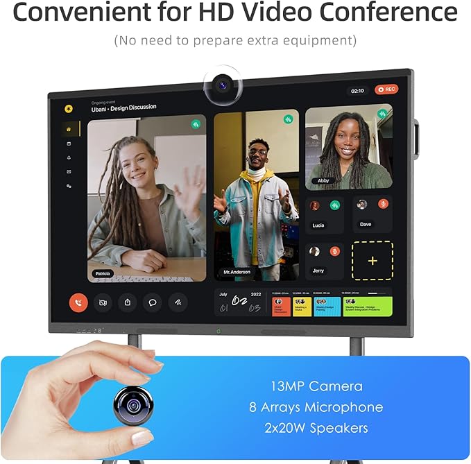 QIXZOCV 85" Smart Board, Interactive Whiteboard, 4K Electronic Board, UHD Touchscreen, Android 13, 8+128G, All in One Smartboard for Classroom Office Home (Wall Mount Included)