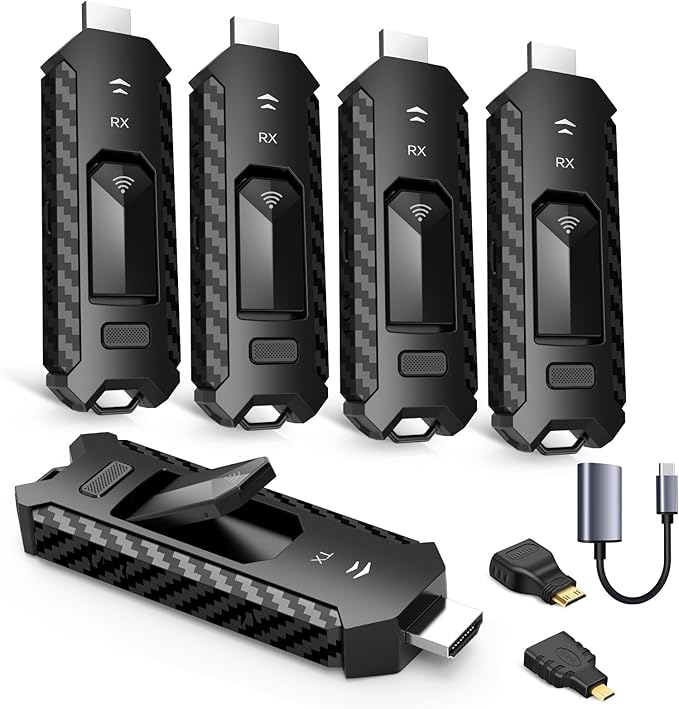 Wireless HDMI PRO- Transmitter and Four Receiver, Portable Multi-TVs Extender Kit, Plug and Play, Heat-Control, 5.8G/2.4G @60Hz 165FT/50M, Stream Video Wirelessly from Laptop to Multiple HDTVs/Monitor