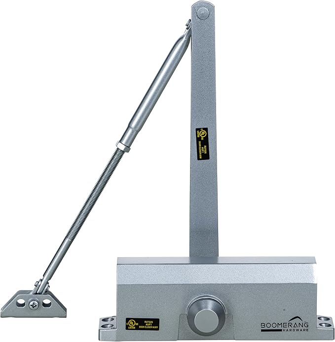 Boomerang Medium Duty Automatic Commercial Door Closer - D703 Hydraulic UL 3 hr. Fire Rated Closer, Surface-Mounted Size 3 for Home & Light Commercial Doors, Aluminum/Silver (US26D)