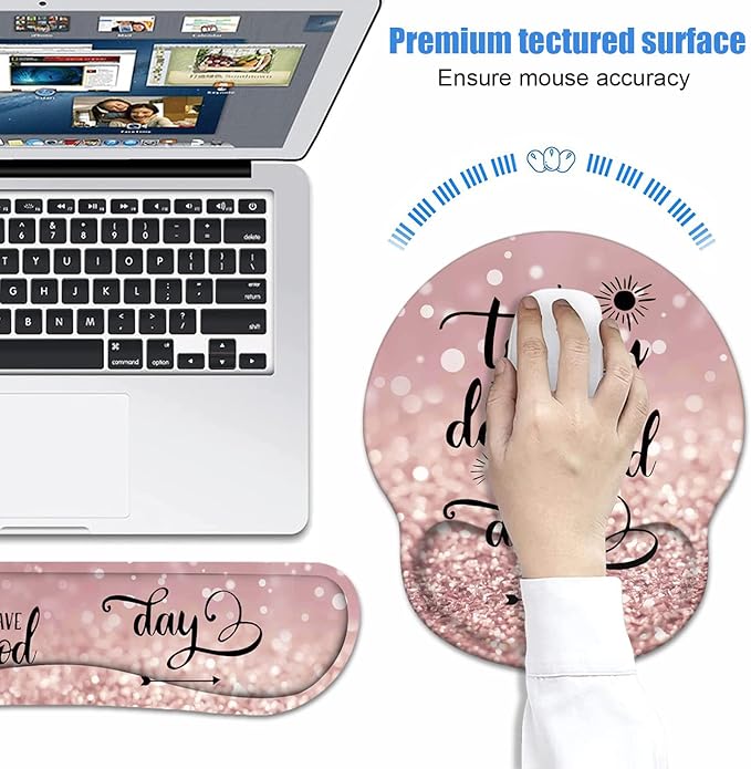 Keyboard Wrist Rest + Mouse Pad Wrist Support Set with Coasters, Today is a Good Day to Have a Good Day Inspirational Quote with Non-Slip PU Base Ergonomic Mousepad for Home Office Working Studying
