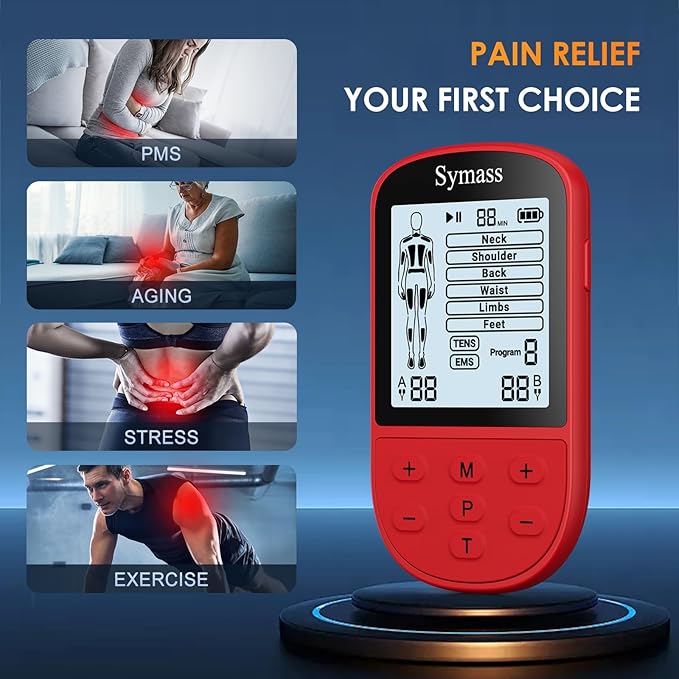 TENS Unit Muscle Stimulator, Transcutaneous Electronic Nerve Stimulator for Pain Relief Therapy, EMS Muscle Stimulator with 10 Electrode Pads for Back, Neck, and Shoulder Pain
