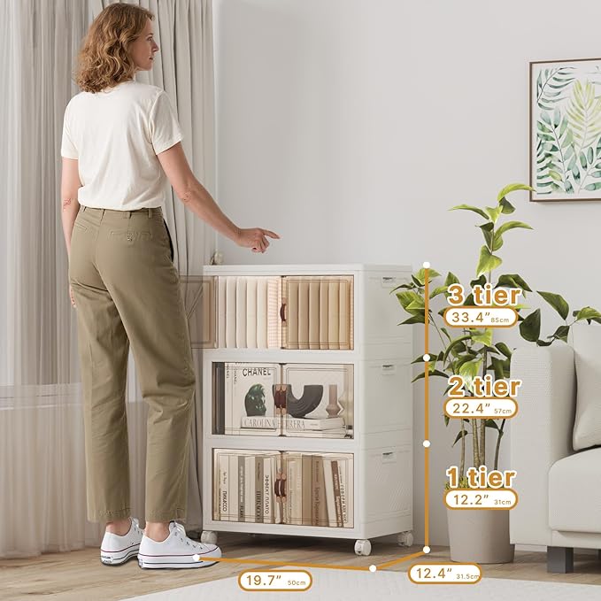 Extra Large Stackable Storage Bins with Lids & Wheels, 330QT-55QT/14GAL*6Pack Foldable Collapsible Closet Organizers Storage Cabinet with Doors for Bedroom Dorm