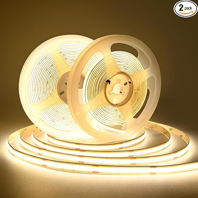 TUNICHX COB LED Strip Light DC12V LED Strip Flexible Super Bright LED Strips 9W/m 2x16.4FT Natural White 4000K CRI 90+ 480LEDs/m High Density Uniform Light for Home Decor No Adapter or Controller