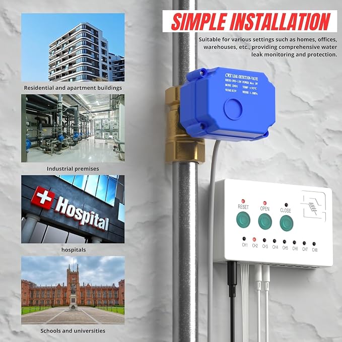 Water Leak Detector with 3/4” Brass Automatic Shut-Off Valve, Leak Alarm System - Image 5