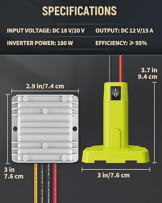Vibit 18 V to 12 V Step-Down Converter for Ryobi 18 V Battery, DC Power Adapter, Voltage Reducer Transformer 180 W Buck Converter Regulator for Golf Cart RC Car Truck Light & DIY