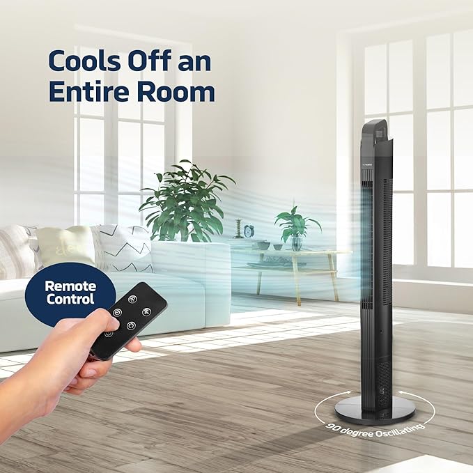NEXAIR 42” Oscillating Tower Fan, 3 Speed Portable Fan Tower With Remote Control, Quiet Operating Floor Fan for Bedroom with 7.5 Hr Auto Off Timer, Modern Design Room Cooling Fan For Home & Office