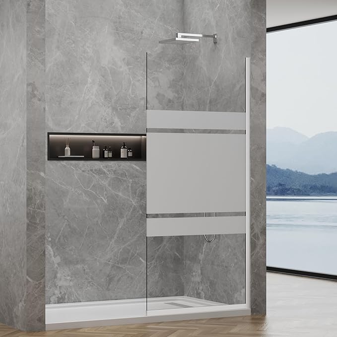 36"x76" Fixed Glass Shower Door, 3/8"(10mm) Thick Mid-Band Frosted Privacy Tempered Glass, Frameless Shower Glass Panel, Shower Screen Half Wall for Walk in Shower, Brushed Nickle