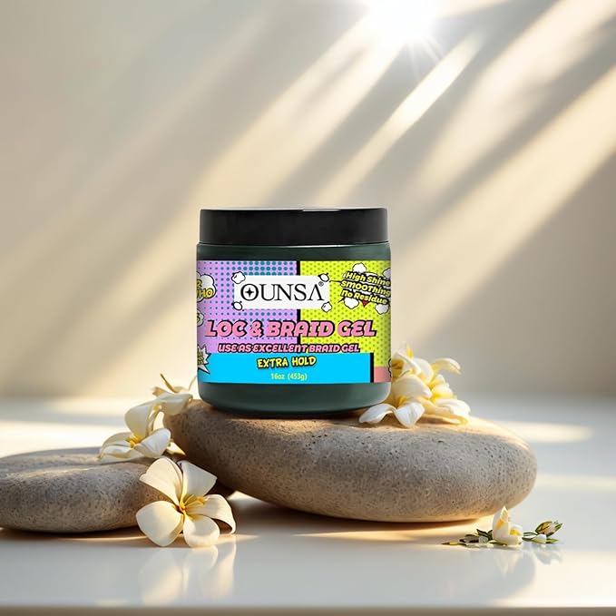OUNSA Braid Gel for 4C Hair (16oz) - Extreme Hold Braiding Hair Gel, Edge Control, No Flaking, Non-Greasy & Tames Frizz - Loc Gel for All Hair Types 16oz