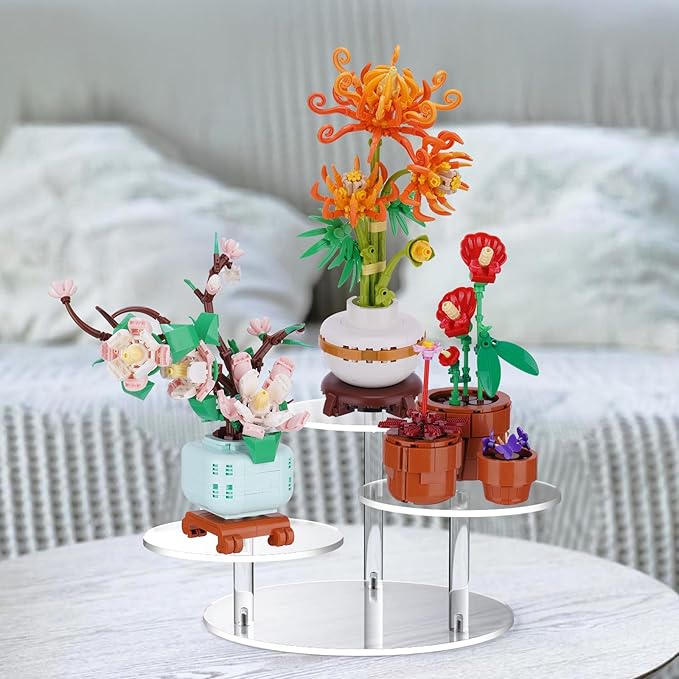 NiHome Clear Acrylic Display Stand for LEGO Botanical Collection Sets, Multi-Tier Showcase Figurine Display Shelf Riser for Collectibles and Room Decor, Perfume Riser Holder, Tabletop Plant Stand