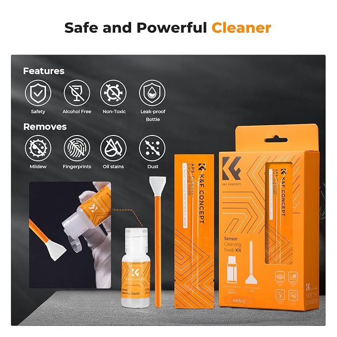 K&F CONCEPT 16mm APS-C Sensor Cleaning Swab*10 + 20ml Sensor Cleaner, DSLR SLR - Image 6