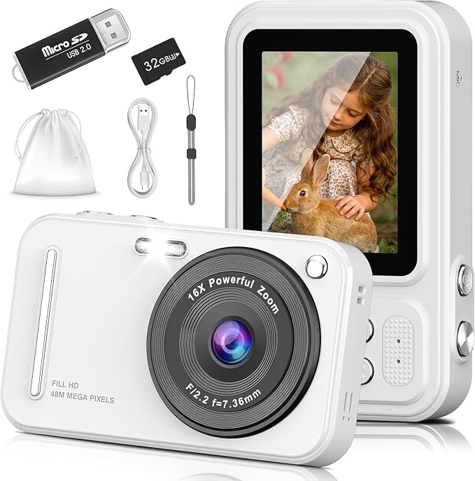Digital Camera for Kids, 48MP FHD 1080P Point and Shoot Digital Cameras by HILDCROA