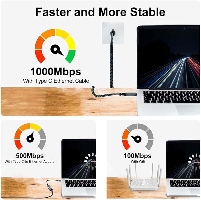 USB C to Ethernet Cable, 25 Feet Type C to Gigabit Ethernet Cable, USB C to - Image 6