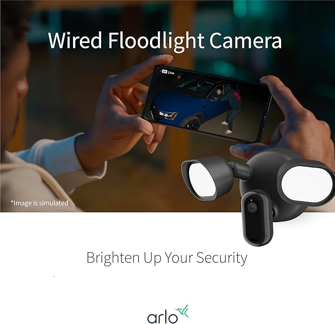 Arlo Wired Floodlight Camera, Home Security Camera with 2K Video and HDR, 2000 Lumens, Integrated Siren, Weather-Resistant, Color Night Vision, 160º Field of View, 2-Way Audio, Black (2025)