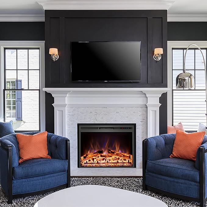 Electric Fireplace, 33" Electric Fireplace Inserts, Recessed Fireplace Heater with Remote Control, Adjustable Flame Colors, Timer&Overheating Protection, 750/1500W