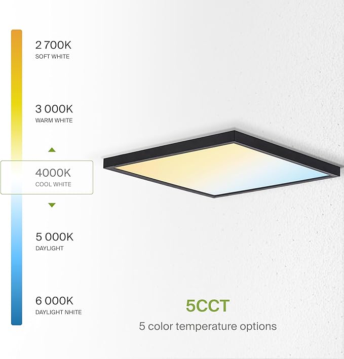 ASD LED 12" Square Flush Mount Ceiling Light Fixture, Low Profile Surface Lighting | 5CCT, Dimmable, Ultra-Thin, ETL Listed | 24W 1700LM 2700-6000K 120V | Kitchen, Bedroom Lamp | Black, 12 Pack