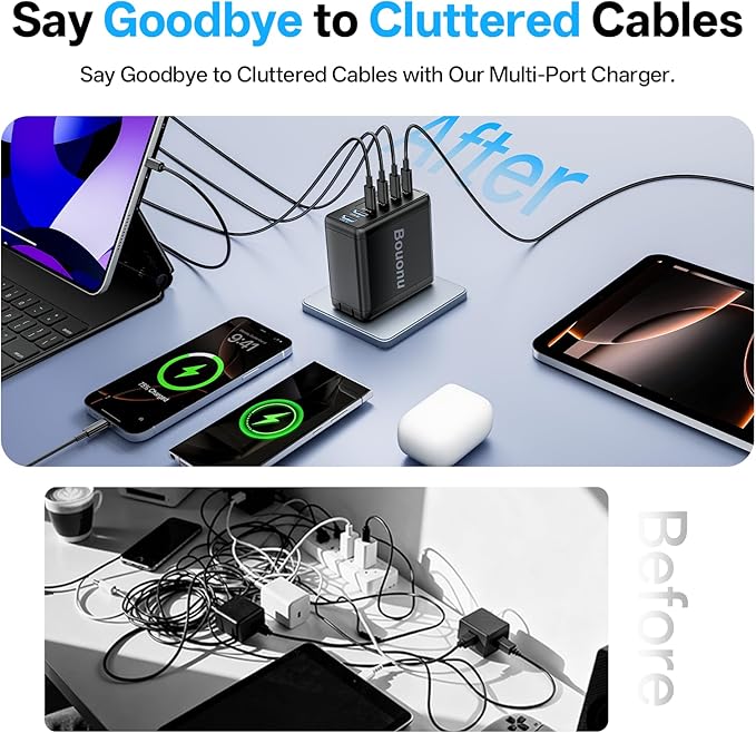 2 Pack USB C Charger Block with 4 USB Cables 120W GaN Type C Charger Fast Charging Block 6 Port Foldable for iPhone 17/16 Series, Pixel, iPad, Samsung Galaxy Series (Black)
