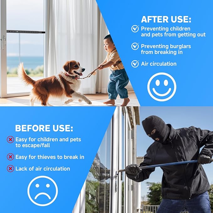 ZhouDaShu Adjustable Window Security Bars, Window Bars Security Inside Vertical, Window Bar Lock Prevent Burglary, Window Safety Bars for Children, Window Stick Extends from 16.3-29.3 In(Black -1 pcs)