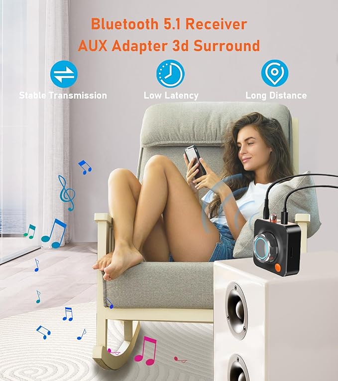 Bluetooth Receiver for Home Stereo, Bluetooth Adapter for Old Receiver with 3.5mm/Optical/COAXIAL Low Latency, 3D Surround Volume Control Wireless Audio Receivers, Support TF Card Playback KAIY