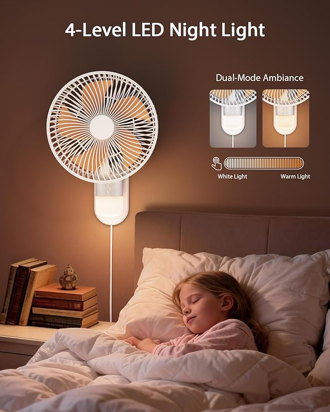 AURATHEA 10” Small Wall Mount Fan with Light and Remote Control, RV FAN with Powerful Airflow,90° Oscillating, 4 Speeds, Timer, 180° Adjustable Tilt, for Home/RV, Bedroom, Small Space Applications