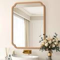 Wood Bathroom Mirror for Over Sink, 30" x 40" Modern Rounded Corner Rectangle Wall Mirror for Bathroom Vanity Decorative with Rustic Wooden Framed (Horizontal/Vertical)