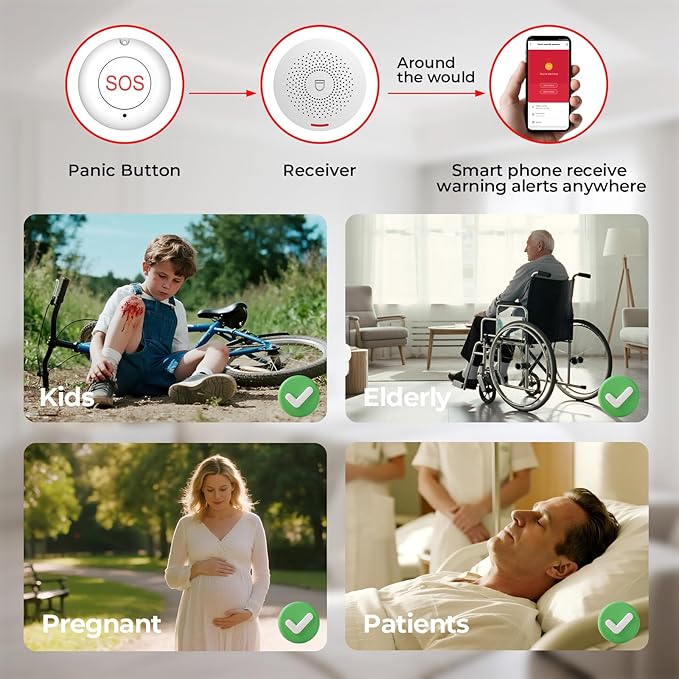 Hapippofa Caregiver Call Button Elderly Alert Call Button Life Alert Systems for Seniors No Monthly Fee for Elderly/Patient/Disabled at Home/Hospital