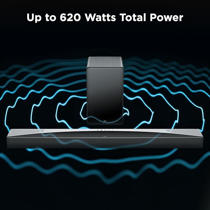 TCL Q75H 5.1.2 Sound Bar with Wireless Subwoofer for Smart TV | Dolby Atmos DTS:X Auto Room Calibration | 620W Power Bluetooth Home Theater Speaker | App Control & Remote Control | Latest Model