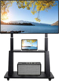 Maiproo Rolling TV Stand Mobile TV Cart on Wheels for 42-86 Inch Flat/Curved LED/LCD/OLED Height Adjustable Heavy Duty Floor Portable TV Stand with Wheels with Laptop DVD Shelf Holds up to 176lbs