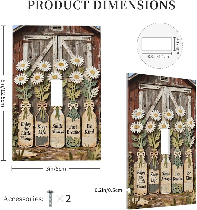Bvtewkhz Rustic Daisy Barn Door Flowers 1 Gang Single Toggle Decorative Light Switch Covers Electrical Faceplate Switch Plates for Bathroom Kitchen Home