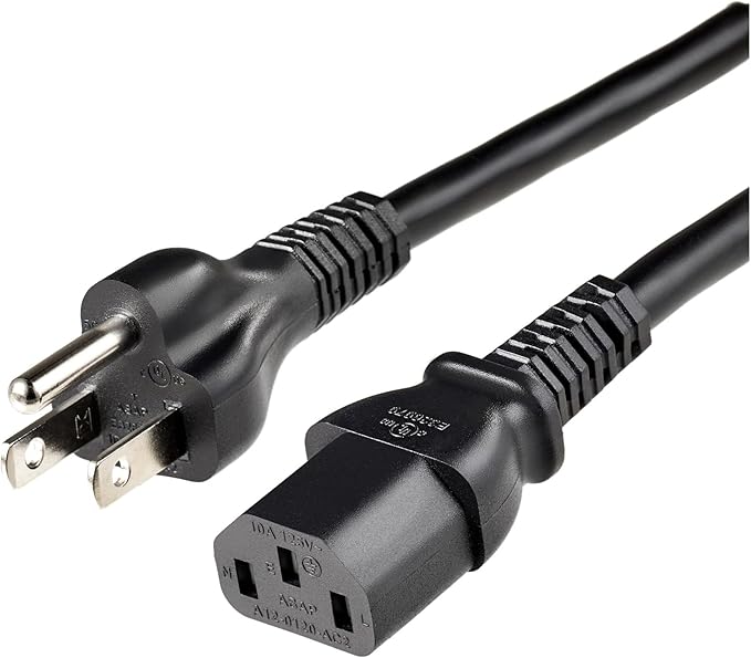 Amazon Basics PC Power Cord, 10 feet, AC Power Cord for Monitor, Computer, TV, 3 Prong, 18 AWG, 125 Volts, Black