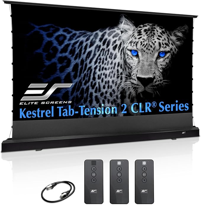 Elite Screens Kestrel Tab-Tension CLR, 121 inch 16:9, Ultra-Short Throw Ceiling Ambient Light Rejecting ALR Electric UST Floor-Rising Projection Motorized Front Projector Screen, FTE121UH3-CLR, Black
