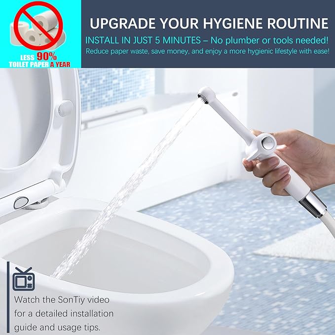 SonTiy Handheld Bidet Sprayer for Toilet, White Cloth Diaper Toilet Sprayer Attachment with Backflow Preventer, Adjustable Water Pressure Toilet Jet Spray for Feminine Wash