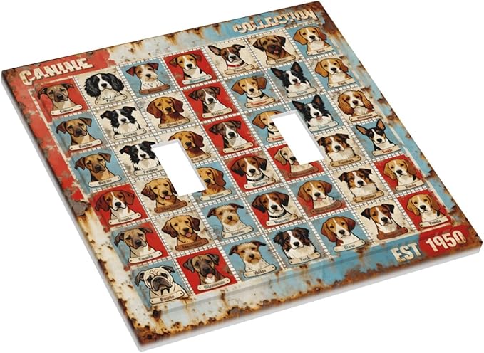 Bvtewkhz Dogs Funny Puppy Pets Vintage 2 Gang Double Toggle Decorative Outlet Covers Light Switch Plate Electrical Receptacle Switchplate For Bathroom Kitchen Bedroom
