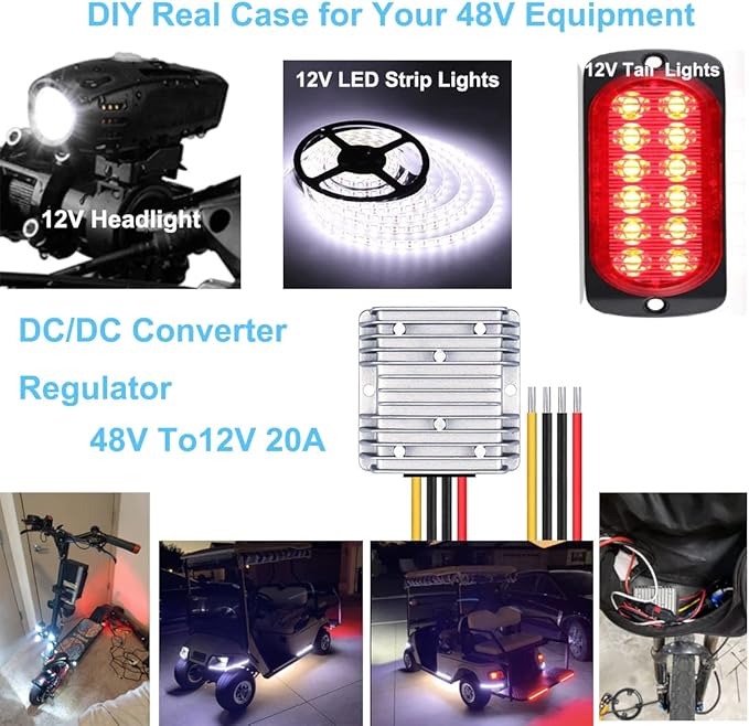 LEDMO 48V Step Down to DC 12V 20A 240W DC/DC Converter Regulator Reducer for Golf Cart Scooters Bicycles Club Car