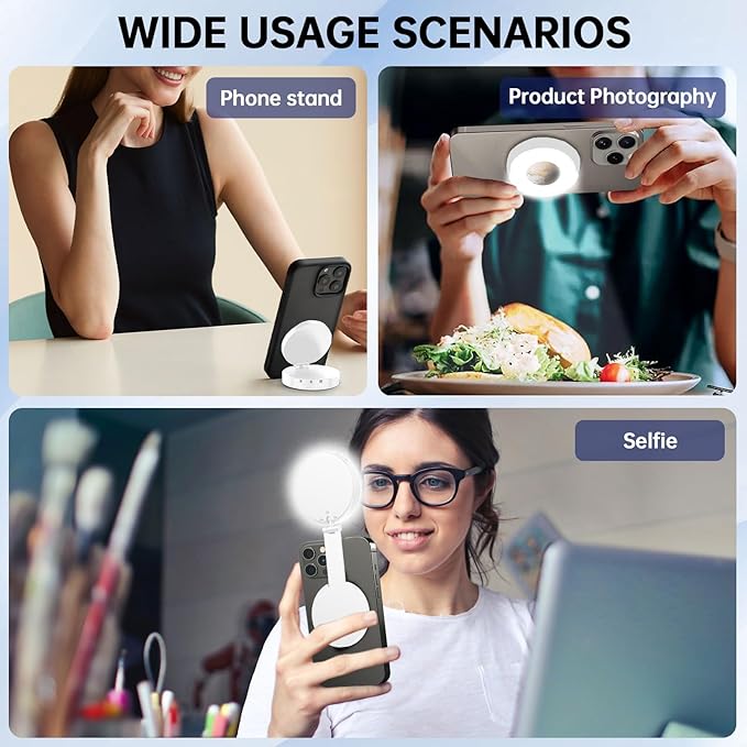 Selfie Light, Selfie Light for iPhone, Portable Phone Ring Light for Video Recording, Adjusted 4 Modes, Rechargeable Fill Light for Selfies, Photography, Makeup, Vlogs, TikTok, Video（White）