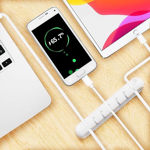 Apromisith USB Cable Organizer Clips Cord Holder,12 Packs (3-Slots) White Self Adhesive Desk Cord Cable Management