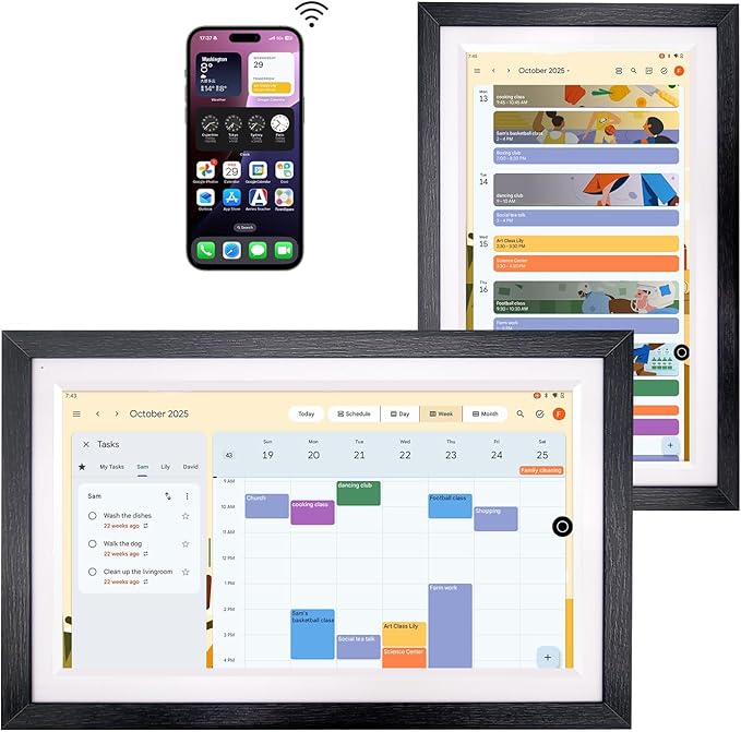 15.6" Digital Google Calendar+Pen,No Subscription|All-in-one Smart Display:Photo Frame,Google Play Apps,Voice Assistant,Home Hub,Streaming|Built-in Battery|Wall&Desk|Anti-Glare Touchscreen|Walnut Wood