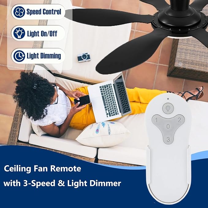 Ceiling Fan Remote Control Compatible with Harbor Breeze KUJCE10311/TR214A KUJCE10712/TR214B 2BB78-ITL-F304C, 304.25 MHz，3-Speed and Light Dimmer Learn Key (Remote Only)