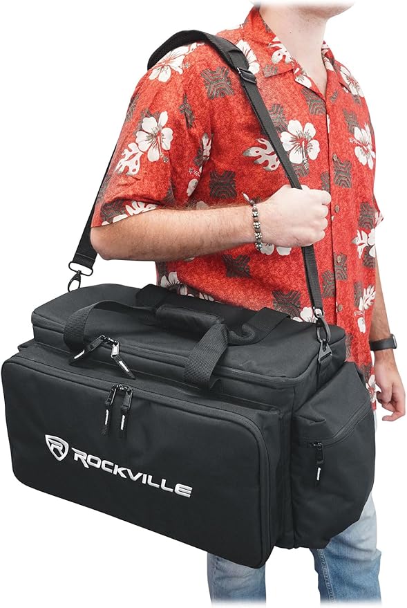 Rockville UT-BAG10 DJ Utility/Cable Bag, 10 Compartments, Padded Straps, Water-Resistant, Lockable Zippers, Perfect for DJs, Events, Gear & Cables