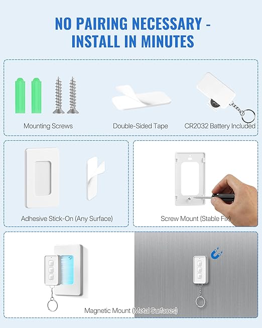 Remote Control Outlet, WILAWELS Wireless Light Switch with Removable Base, On Off Remote Outlet Switch for Light, Lamp, Appliance, 100ft RF Range, 10A/1250W, Expandable, 1 Remote for 3 Plugs W14RC1306
