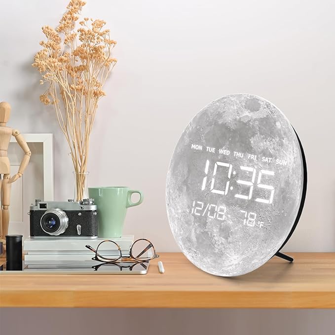 HOMLOVE Digital Wall Clock with Large LED Display, Moon Modern Electric Wall Clock [Plug-in] for All Room, Home, Office, (Moon, 12.59 INCH)
