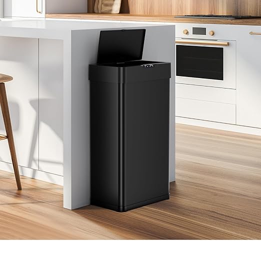 AthLike Sensor Trash Can, Touchless Motion Sensor Trash Bin, Smart Automatic Garbage Can with Soft-Close Lid, Bag Retainer Ring and Display Light,for Kitchen,Living Room Office (Black, 16 Gal)